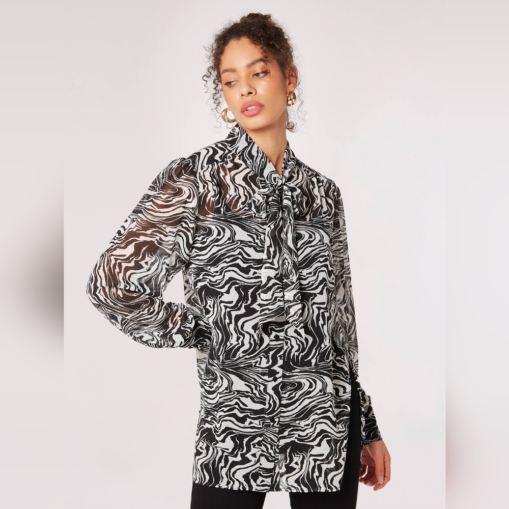 Marble Swirl Pussybow Blouse